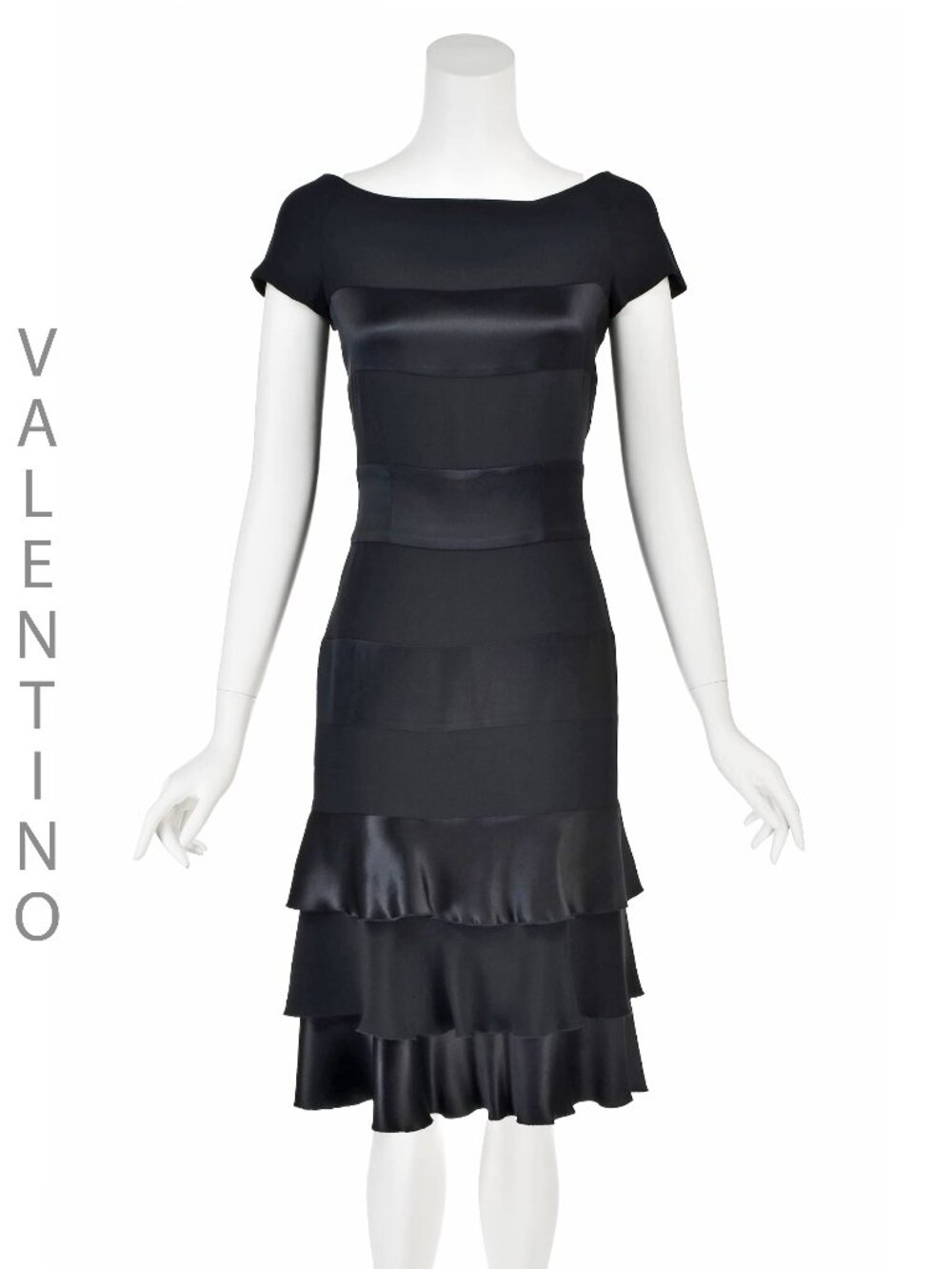 VALENTINO Vintage Black Silk Knee-Length Cocktail Dress, SIZE 6 SM
